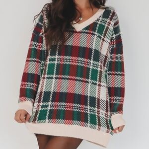 Plaid Christmas Sweater Tunic Holiday Party